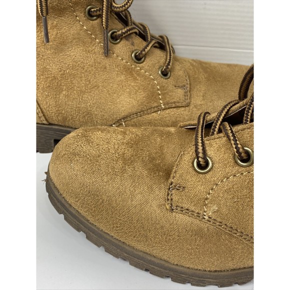 Bamboo Boots Warrior Womens Sz 6  Brown Faux Suede Fur Ankle Boots Lace Up - Picture 2 of 12